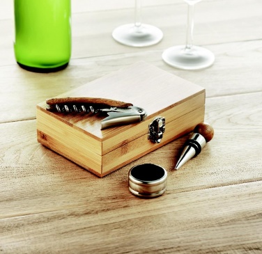 Logo trade advertising products image of: Wine set in bamboo box